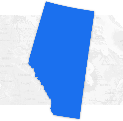 Map highlighting the province of Alberta in bright blue against a light background.